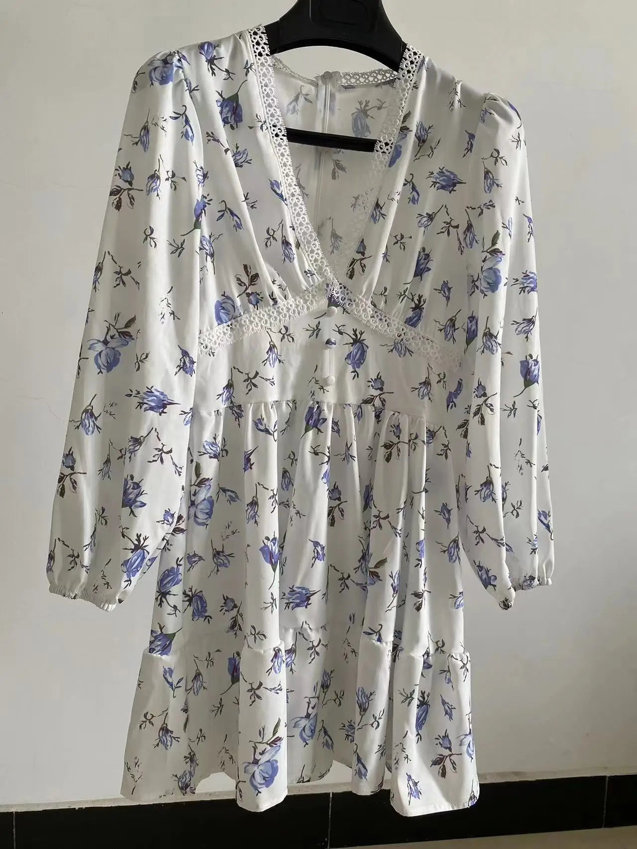 Women's Floral Print Mini Dress™ High Waist A-Line Long Sleeve V Neck Dresses