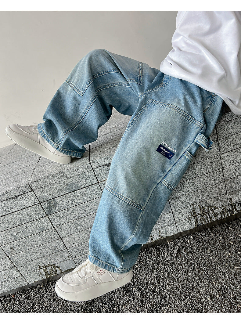 Boys Cargo Jeans™ Teenage Wide Leg Denim Loose Pockets Pants