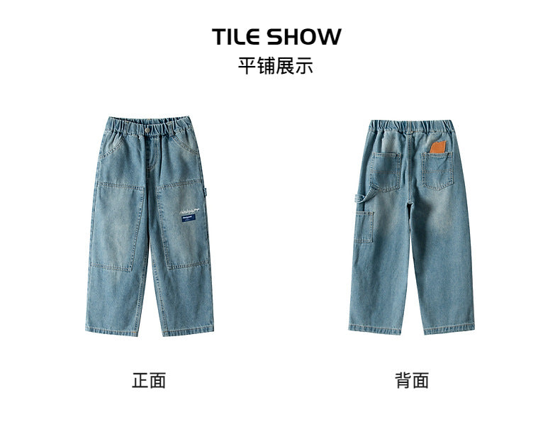Boys Cargo Jeans™ Teenage Wide Leg Denim Loose Pockets Pants