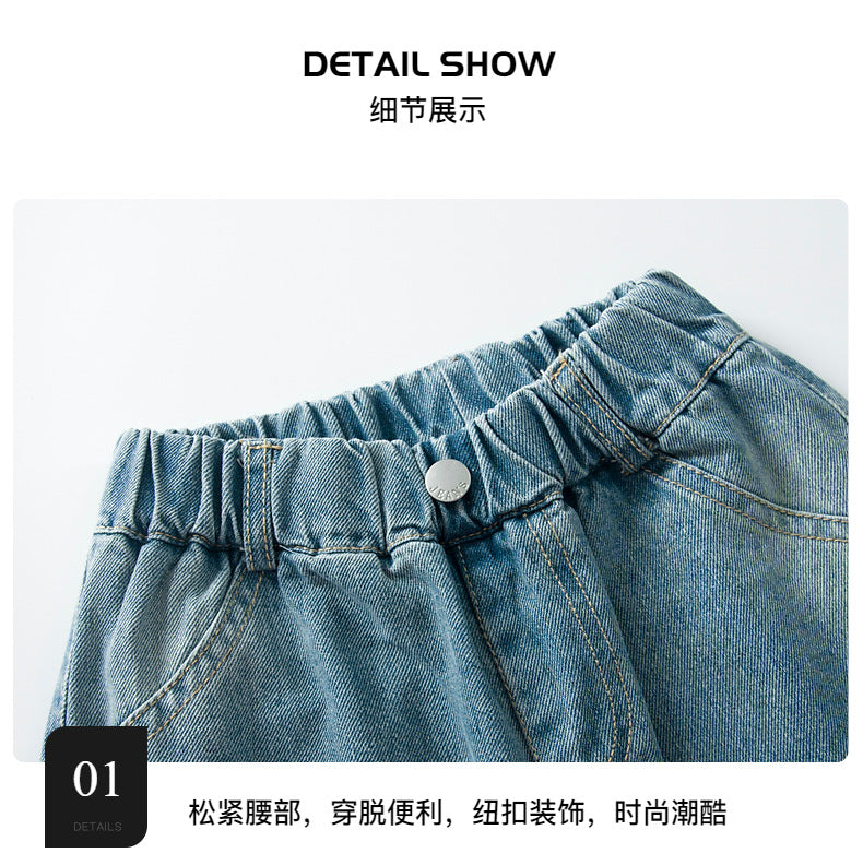 Boys Cargo Jeans™ Teenage Wide Leg Denim Loose Pockets Pants