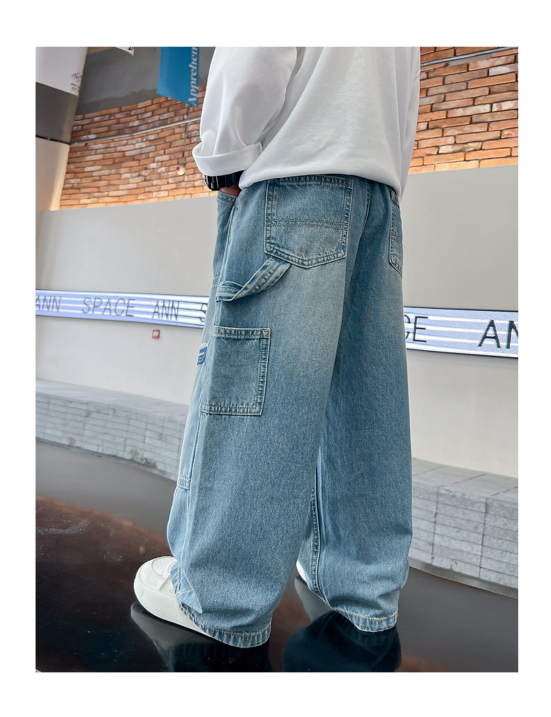 Boys Cargo Jeans™ Teenage Wide Leg Denim Loose Pockets Pants