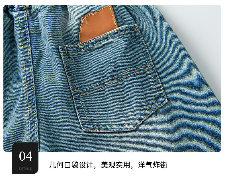 Boys Cargo Jeans™ Teenage Wide Leg Denim Loose Pockets Pants