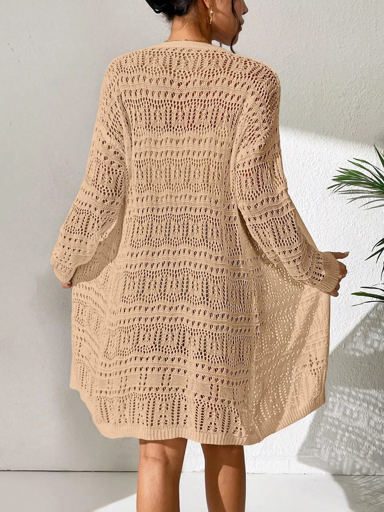 Women's solid color knitted cardigan sweater™ loose fitting fashion mid length cardigan