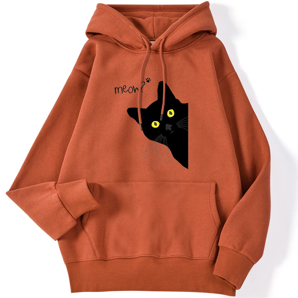 Women's Hoodies™ Meow Black Cat Printed Pullover Pocket Drop Sleeves Loose Hoodies