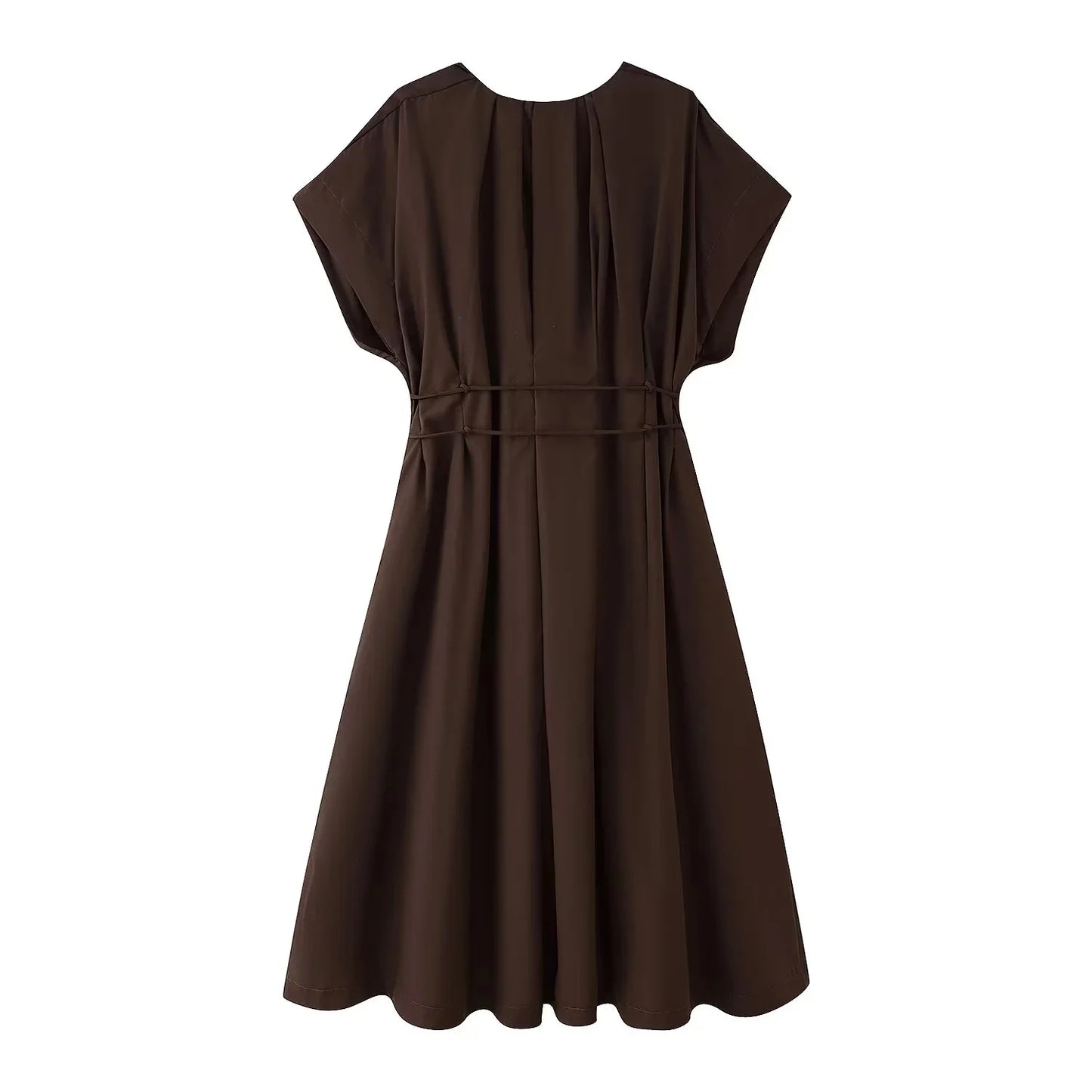 Women's Dresses™ TRAFZA Vintage Fashion Single Breasted Sashes Draped V Neck Sleeveless Dresses
