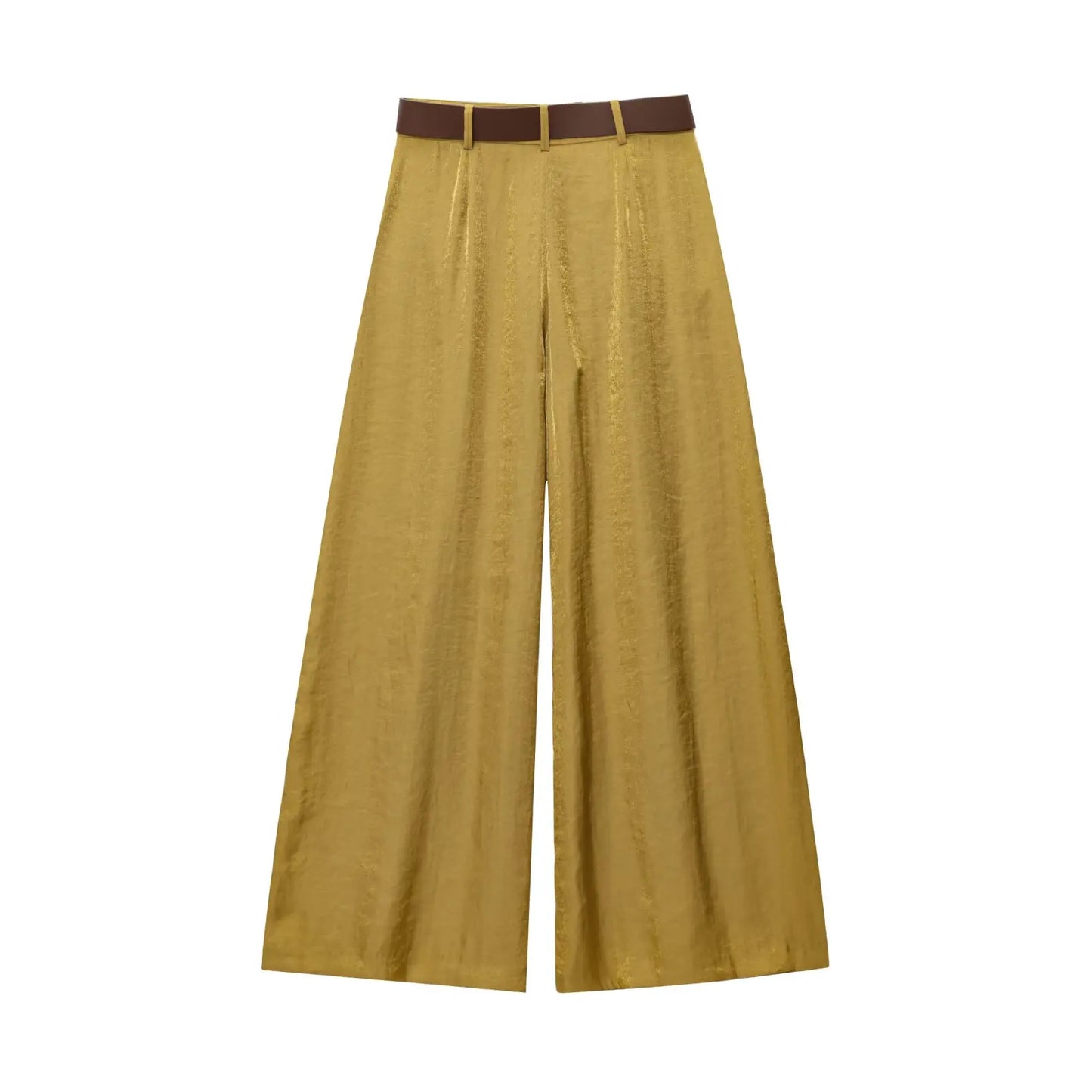 Women's Solid Color Belt Satin Pants™ Textured Wide Leg Casual Pants