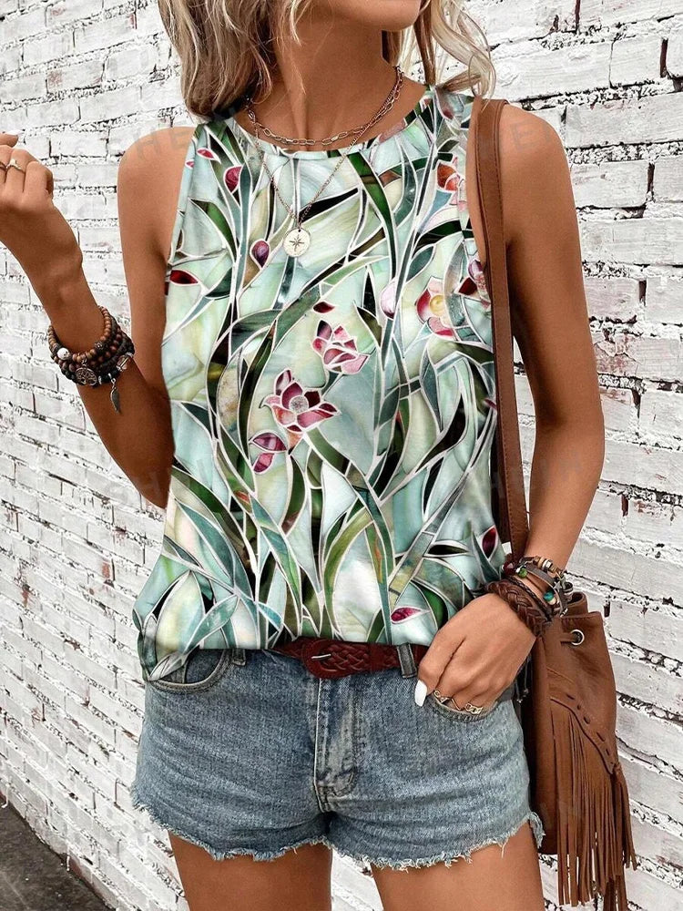 Women's O-neck Vest Print Tank Tops™ Sleeveless Loose Comfortable Top