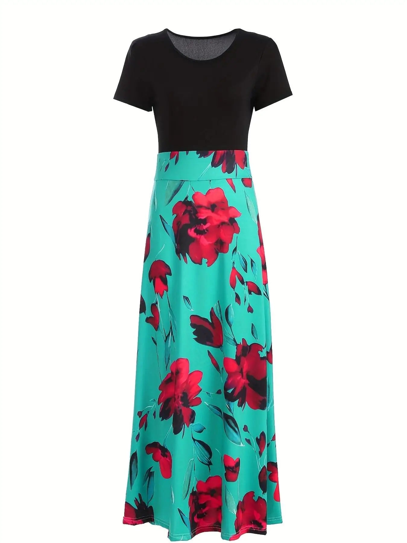Women's Short Sleeves Dress™ Style flower print color matching short sleeved dresses