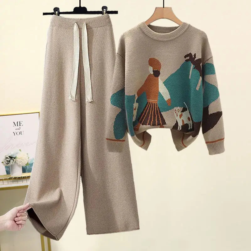 Women's Suits™ Autumn Winter New Western Style Knitted Sweater Loose and Slimming Casual Pants