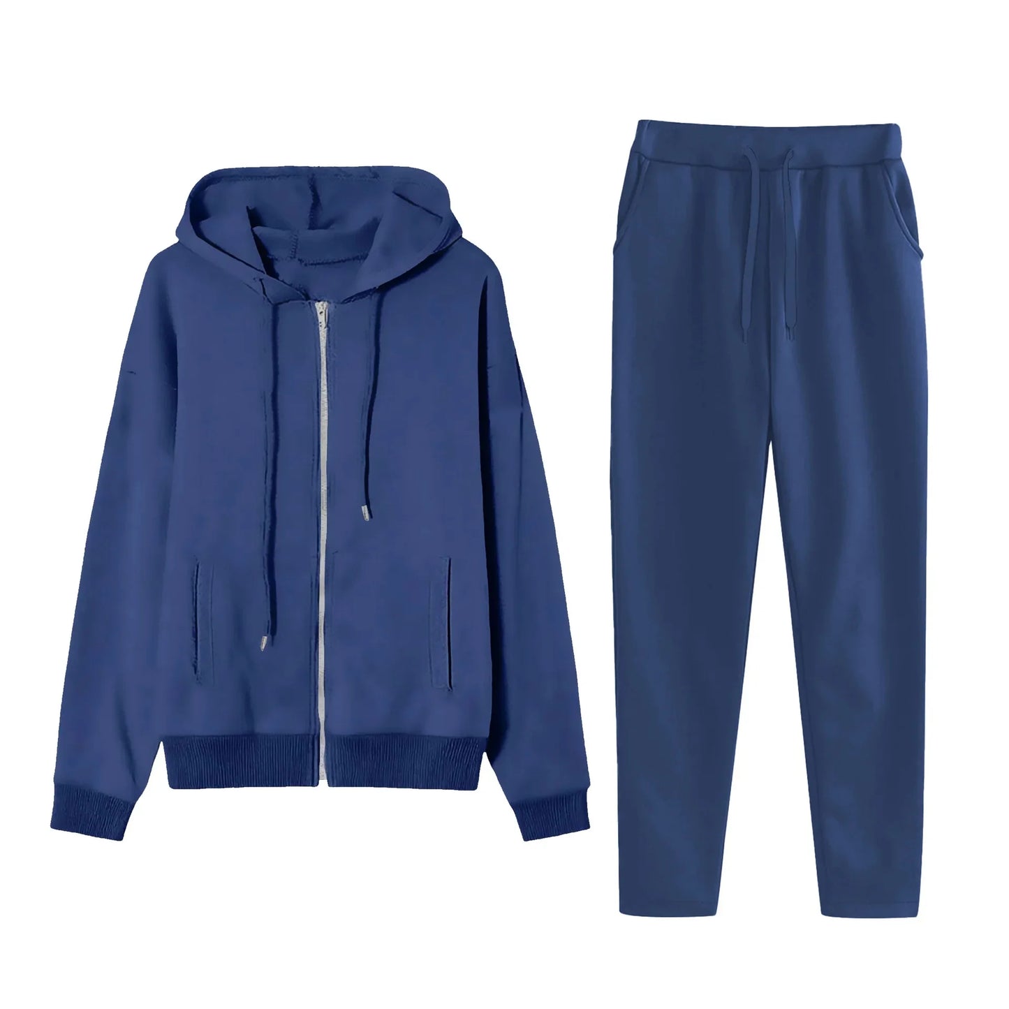 Women's Cross-Border Polyester Cotton Blend Outfit™ Zipper Back Pocket Hoodie And Pants Two-Piece Set