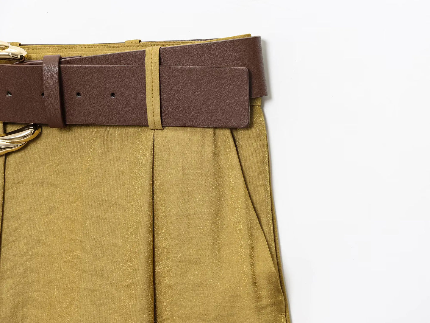 Women's Solid Color Belt Satin Pants™ Textured Wide Leg Casual Pants