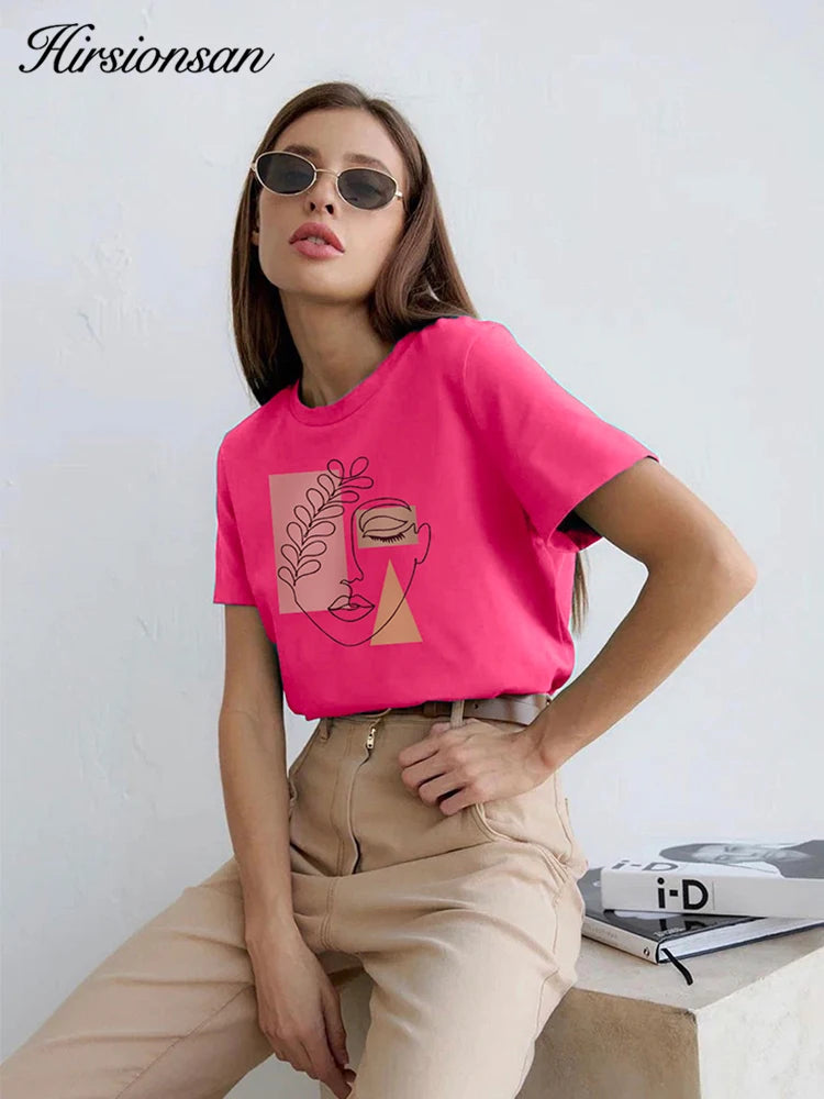 Women's Hirsionsan Aesthetic Character Printed T Shirt™ Vintage Soft Summer Cotton Basic Loose Tops