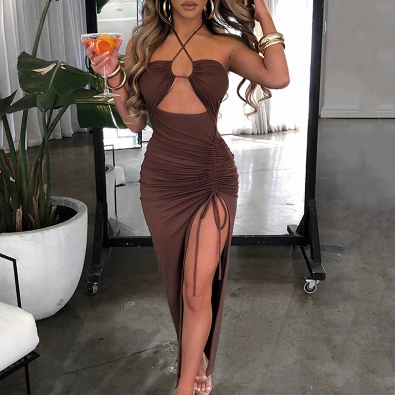 Women's Backless Hollow Out Summer Dress™ Sleeveless Lace-up Halter Bodycon Elegant Split Dress