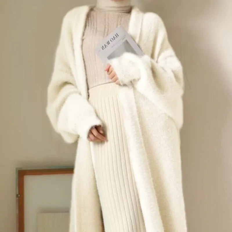 Women's Long Cardigan Coat™ Knitted fluffy Long Sleeve Cashmere Sweater Coat