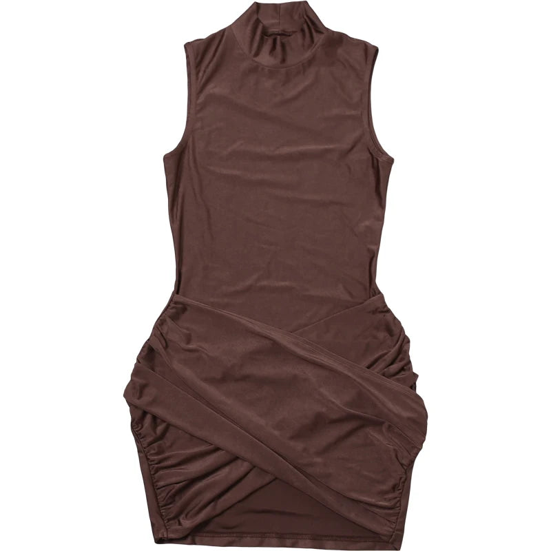 Women's Cross Ruffles Mini Dress™ Half High Collar Sleeveless Skinny Bodycon