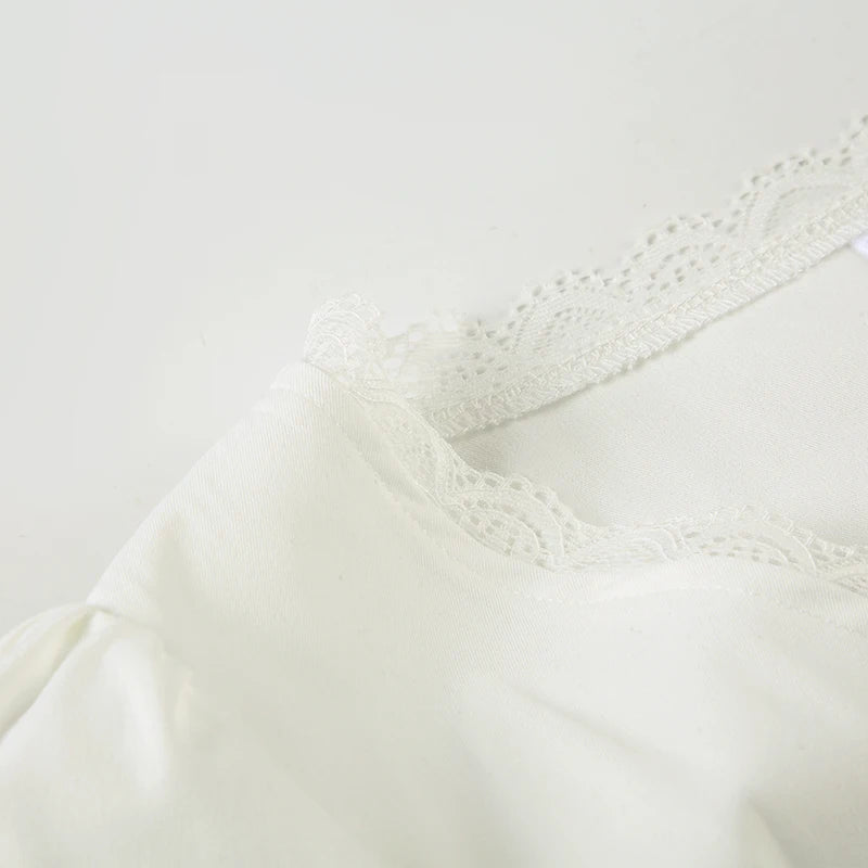 Women's Summer T-Shirt™ V-neck Lace Patchwork French Style Puff Sleeve White Blouse Y2K Aesthetics Cute Tops