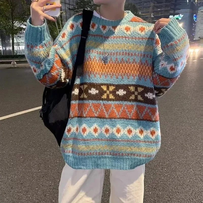 Men's Vintage Sweater™ Trendy Ethnic Striped Loose-Fit Knitted Crew Neck Idle Style Sweater