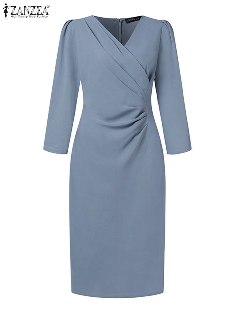 Women's ZANZEA Long Dress™ Solid Color Knee Length Bodycon Sundress
