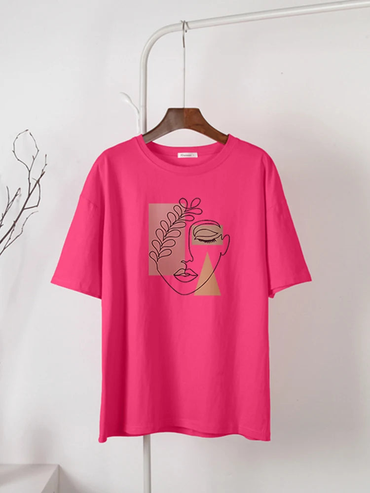 Women's Hirsionsan Aesthetic Character Printed T Shirt™ Vintage Soft Summer Cotton Basic Loose Tops