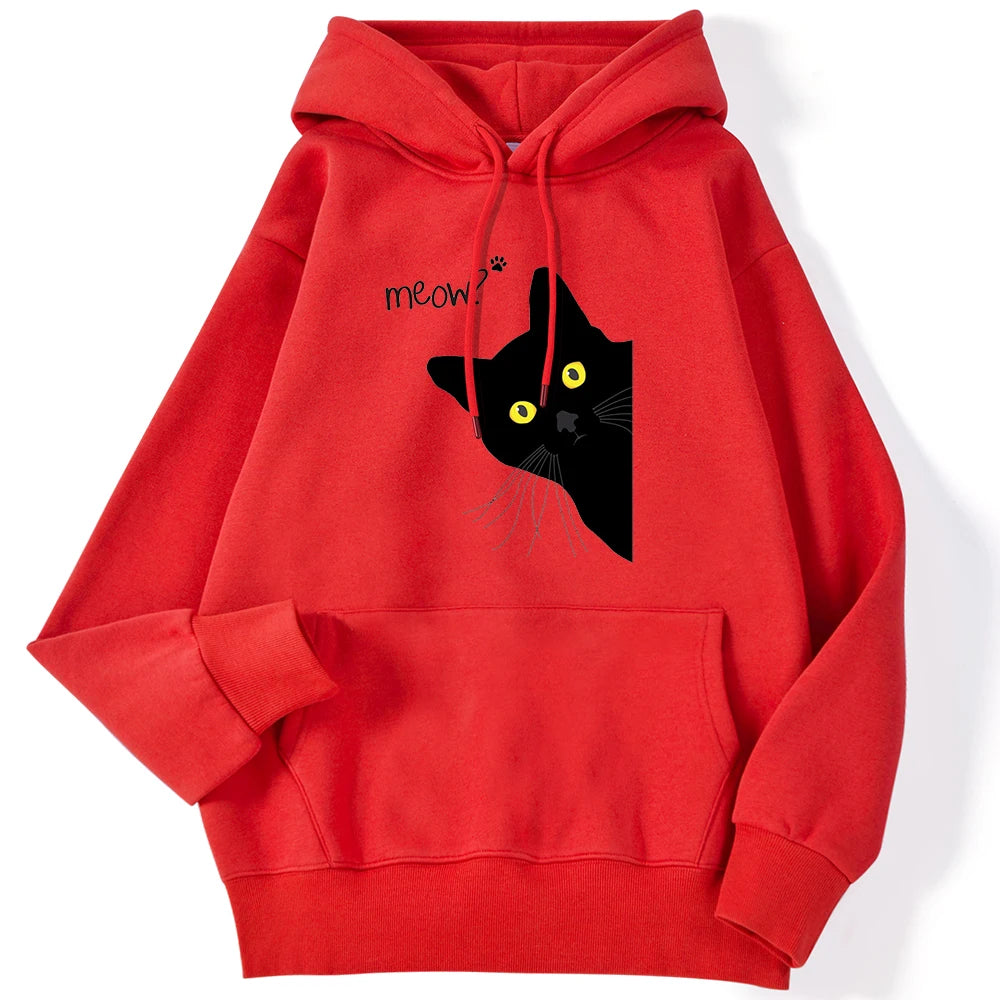 Women's Hoodies™ Meow Black Cat Printed Pullover Pocket Drop Sleeves Loose Hoodies