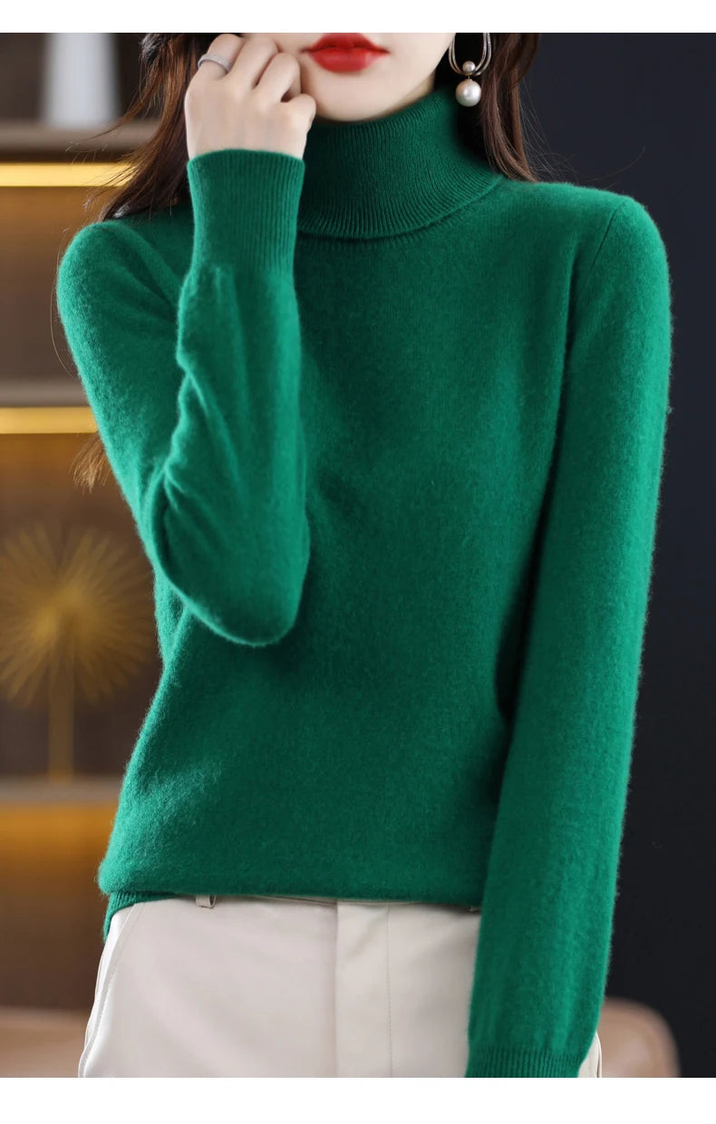 Merino Wool Cashmere Sweater™ Women Knitted Sweater Turtleneck Long Sleeve Pullovers