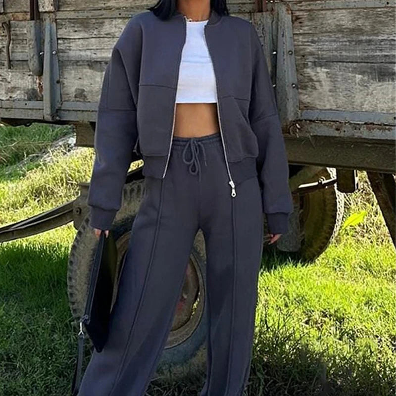 Women's BKLD Tracksuit Sets™ Zip-up Loose Cropped Cardigan + Drawstring Sweatpants