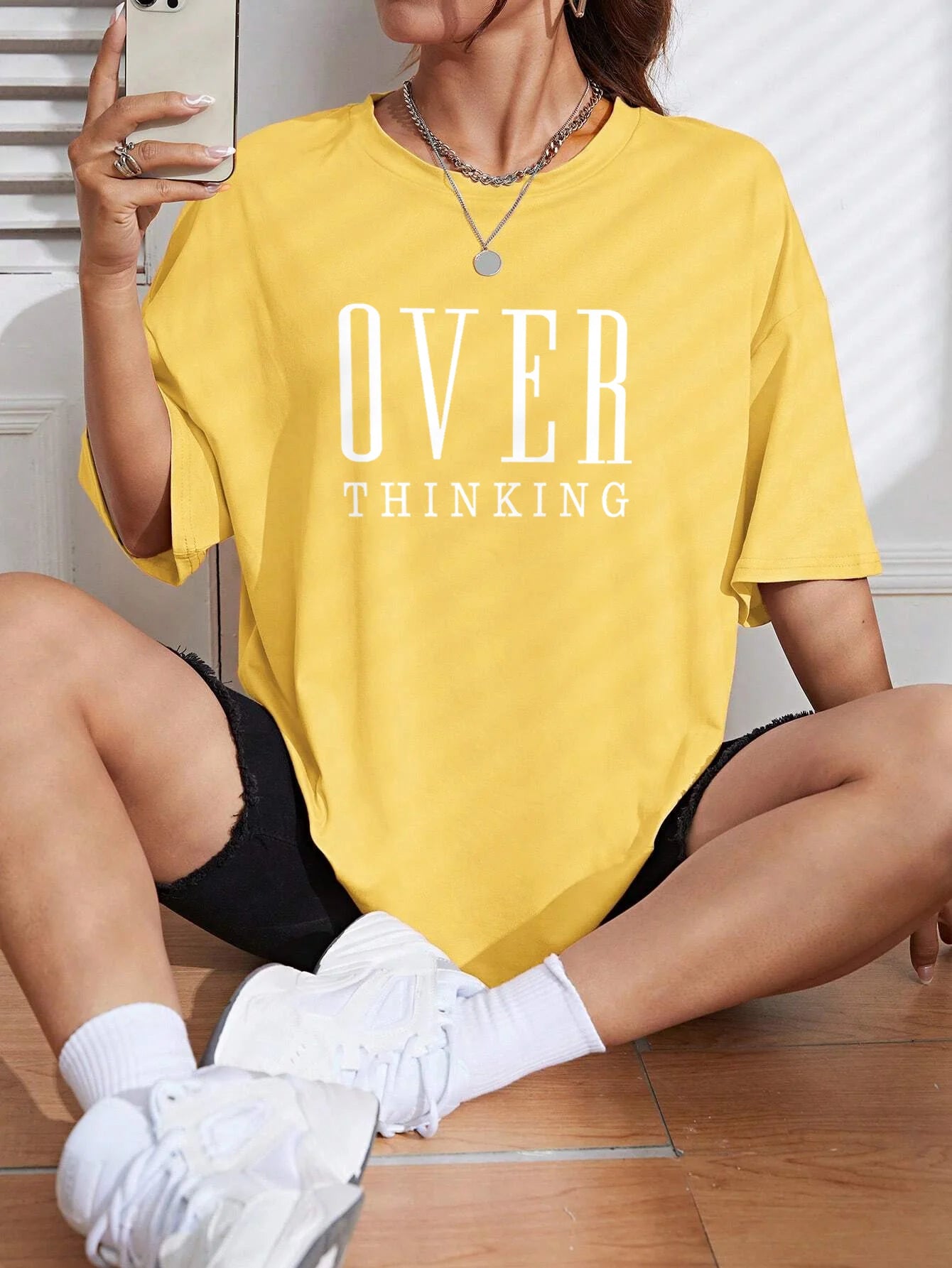 Over Thinking Letter Print Women's Cotton Short Sleeve Vintage T-shirt™ Breathable O-Neck T-Shirts