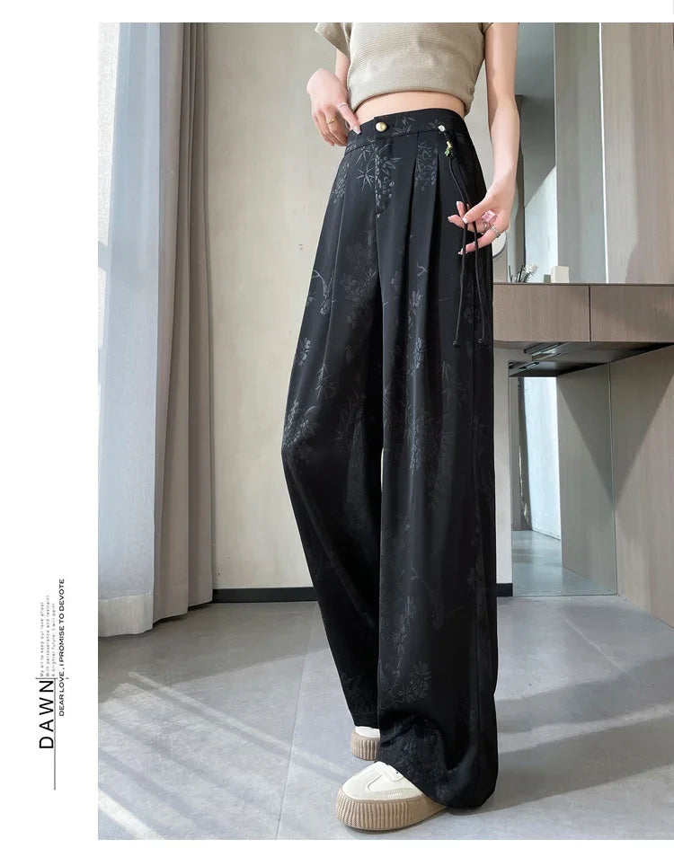Women's Jacquard Wide Leg Satin Pants™ Casual Loose Pants