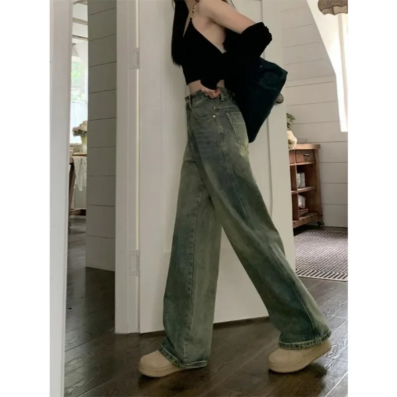 Women's Baggy Jeans™ Y2K Vintage Irregular High Waist Slimming Wide Leg Mop Long Pants Blue Baggy Jeans