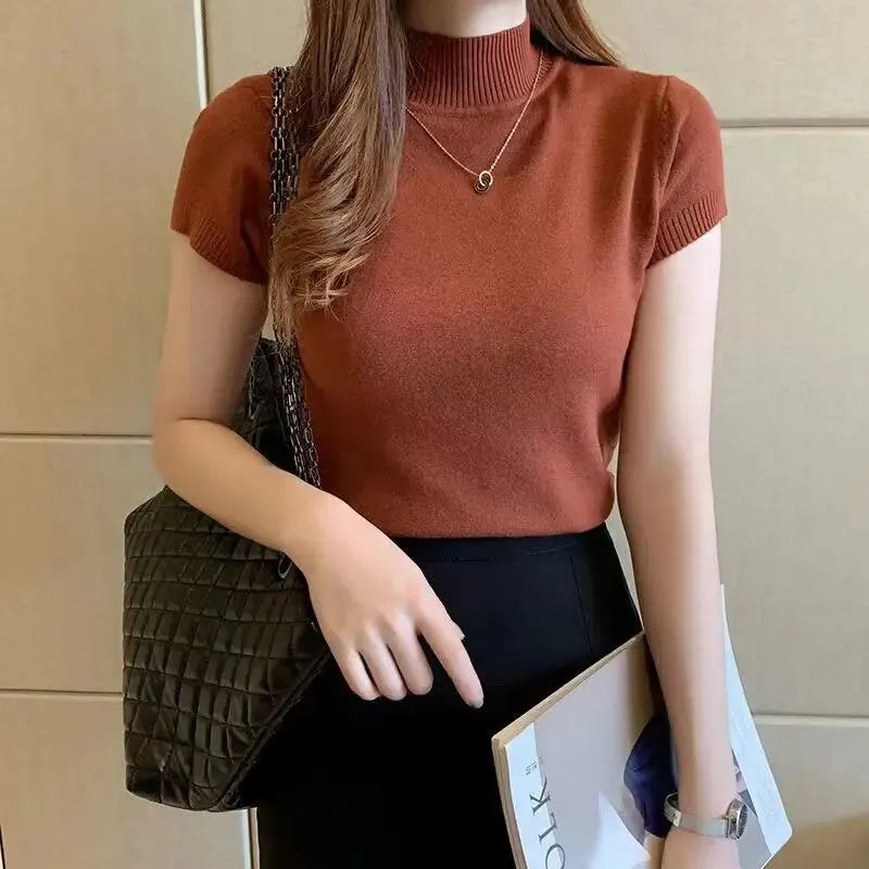 Women's Half-High Neck T-Shirt™ Casual Korean Style Elegant Tops