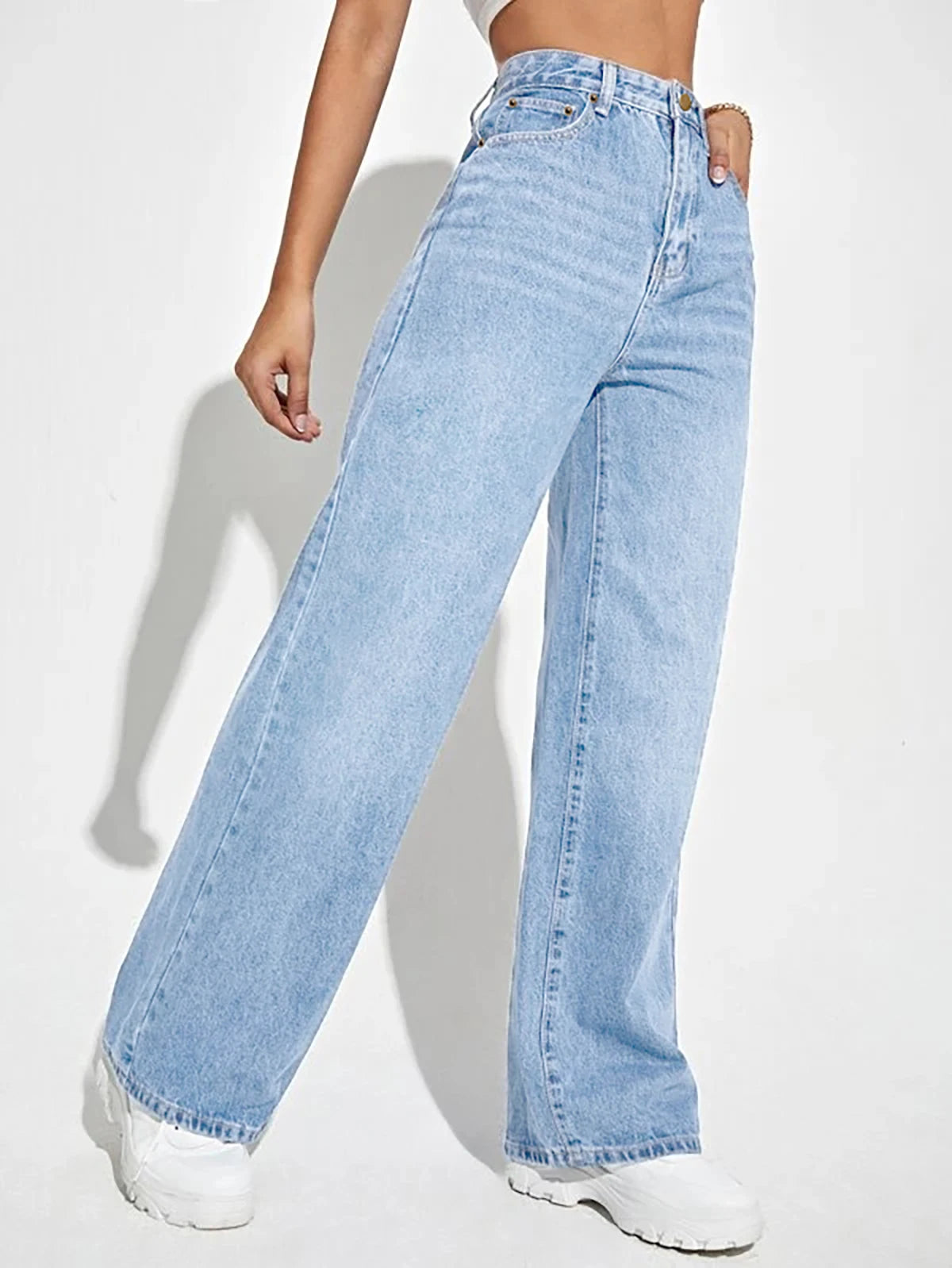 Women's Denim Jeans™ mid-waist straight loose slimming jeans