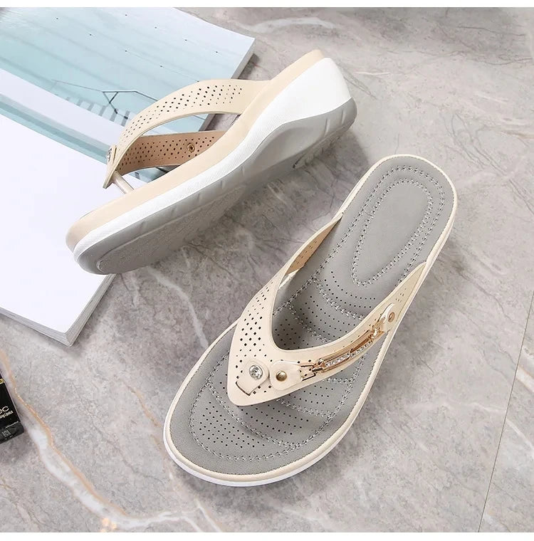 Women's Slippers™ Summer Metal Button Wedge Beach Outside Platform Leisure Flip Flops