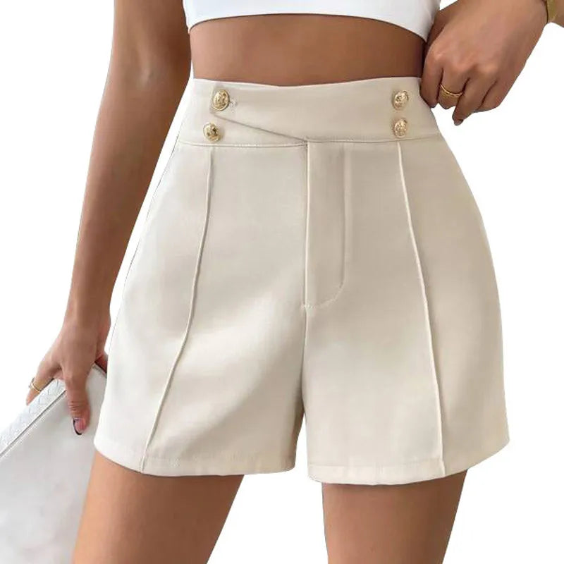 Women's Vintage Shorts™ High Waist Zipper Gold Button Female Short Pants