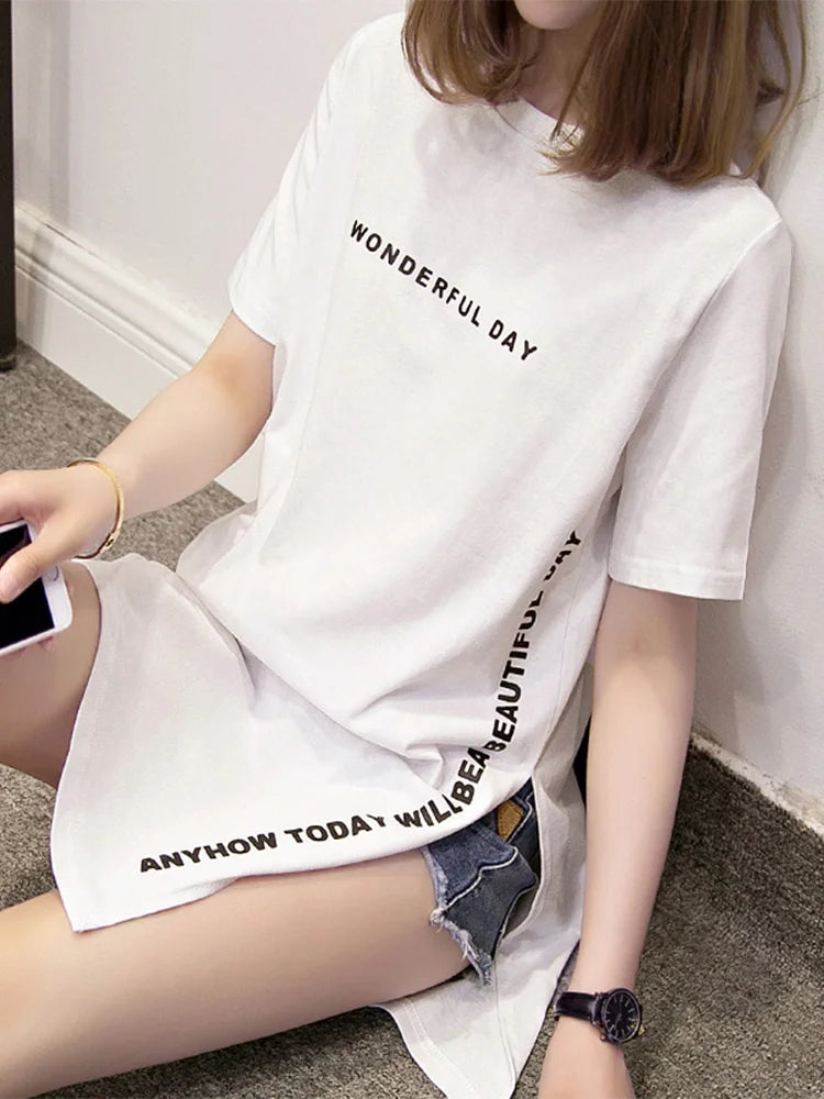 Women's T-shirts™ Summer Loose Slit Tops Cotton Short sleeve t-shirt