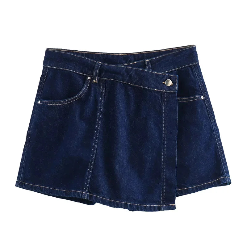 Women's TRAF Blue Denim Suit™ Short Sleeve Cropped Shirt & Short Y2k Set