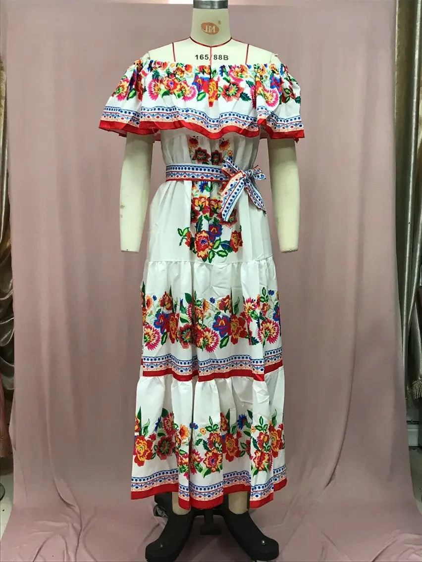 Women's Spring Summer Dresses™ Stand Off-shoulder Red Flower Printing Long Oversized Wide Hemline Sleeveless Dress