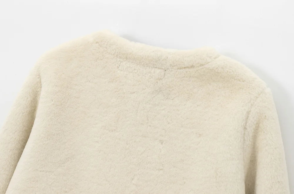 Women's Thick Warm Faux Fur Jacket™ TRAF Long Sleeve Coat, Front Toggle Coat