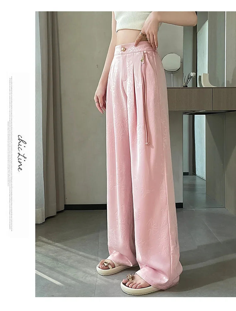 Women's Jacquard Wide Leg Satin Pants™ Casual Loose Pants
