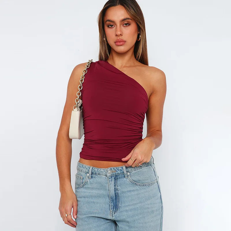 Women's One Shoulder Backless Shrink Tank Top™ Tight Sexy Sleeveless Neckless Slim T-Shirt