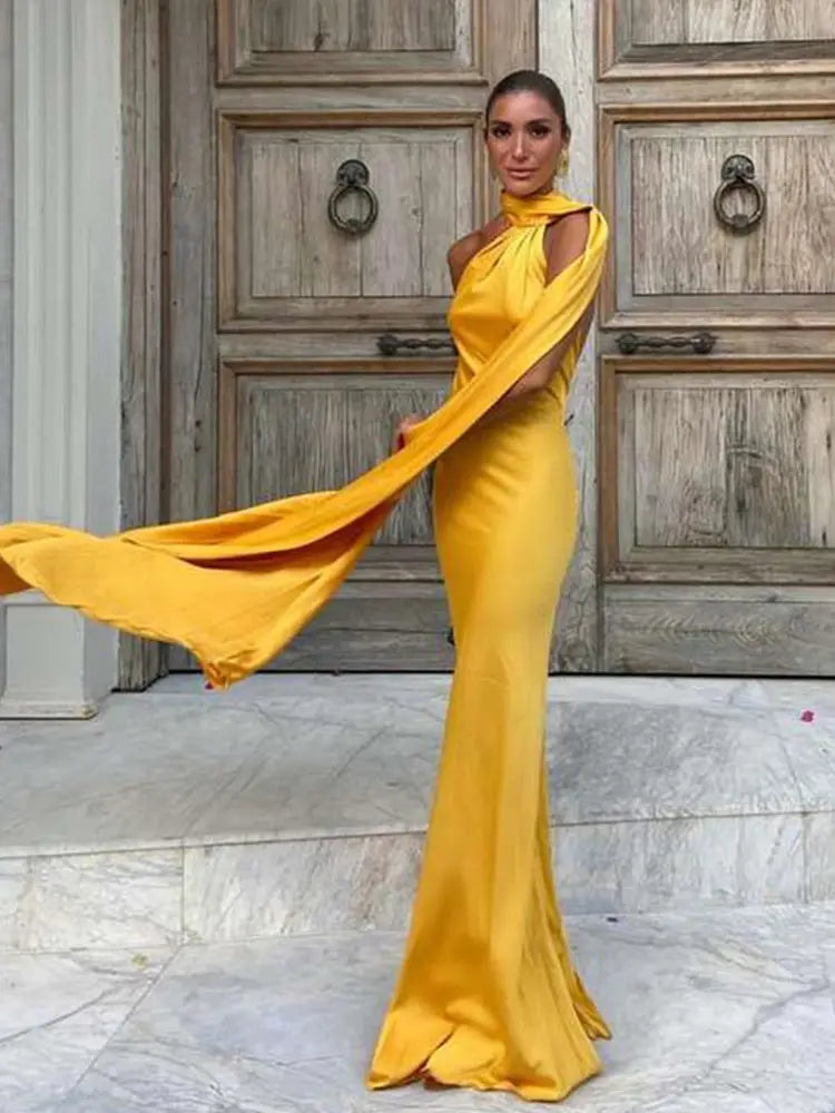 Women's Solid Ribbon Halter Dress™ Off Shoulder Sleeveless Backless Slim Maxi Dresses