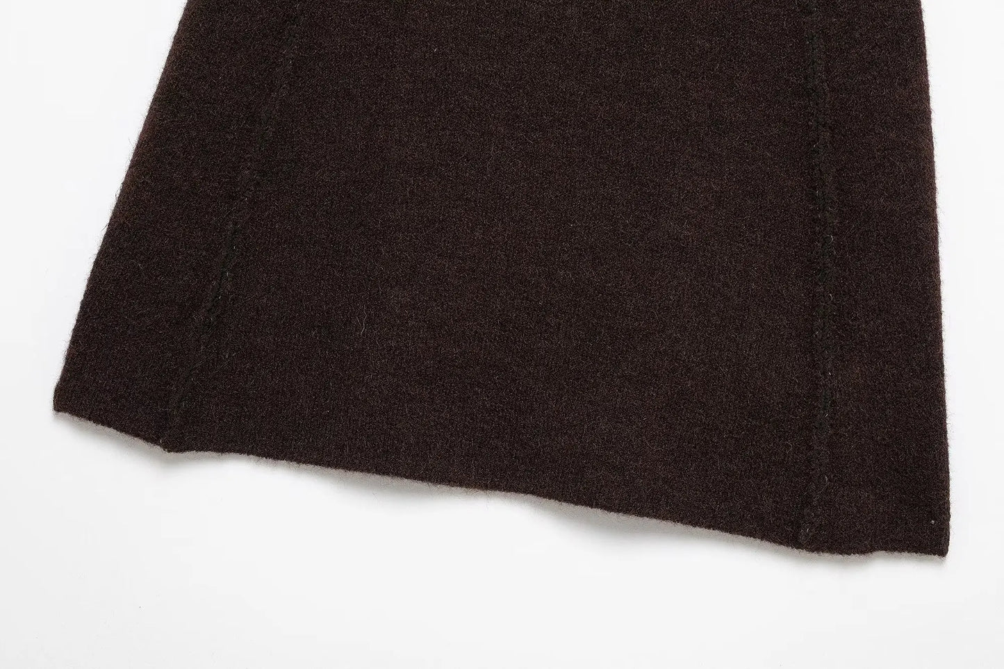 TRAFZA Women's Knitted Brown Suit™ Buttons Pocket Cardigan Sweater and Elastic Waist Slim Mini Skirt
