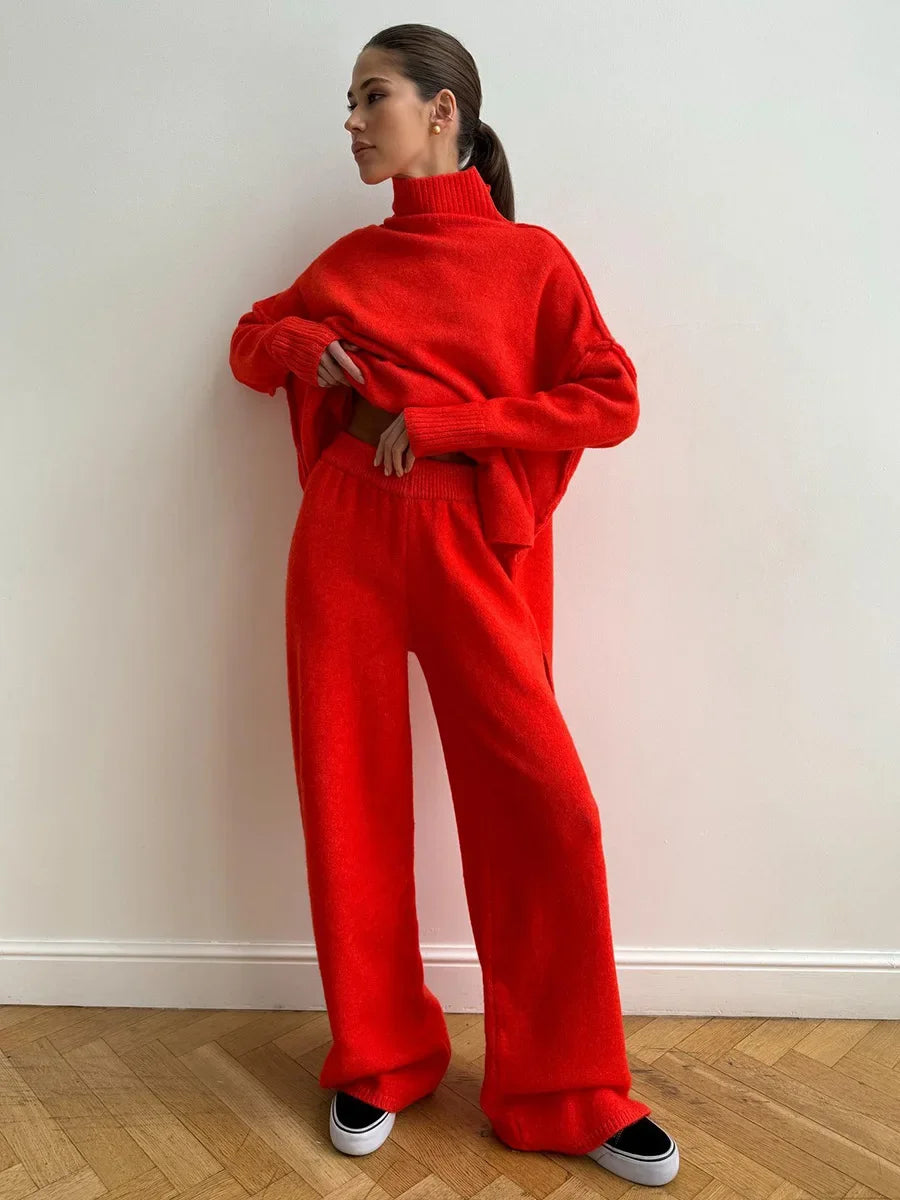 Women's Suit Set™ Loose-fit turtle Neck Sweater Thickened Knit Trousers