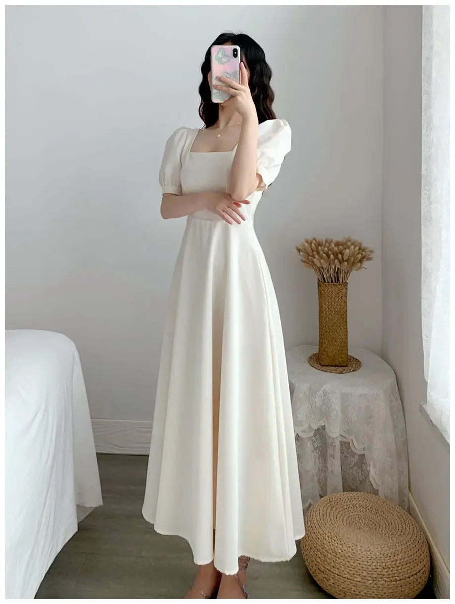 Women's Elegant Slimming Long Dress™ Puff Sleeves Square Collar Dress
