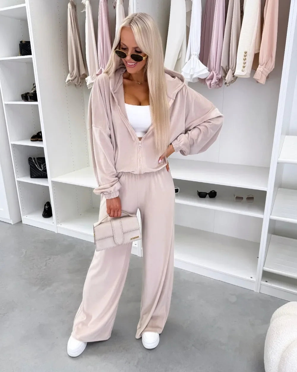 Women's Casual Outfit™ Zipper Hooded Cardigan + Wide Leg Pants Two Piece Set