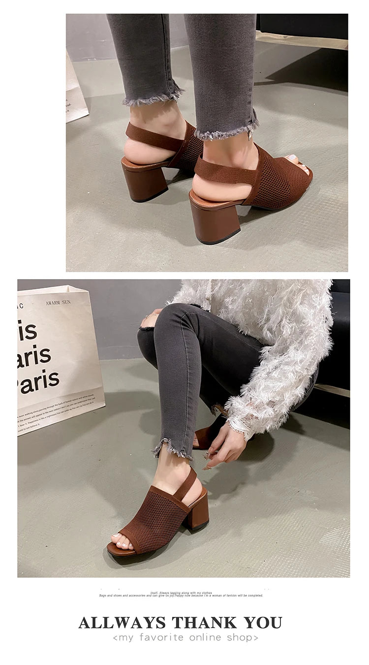 Women's Sandals™ Knitted Breathable Block Heel Sandals