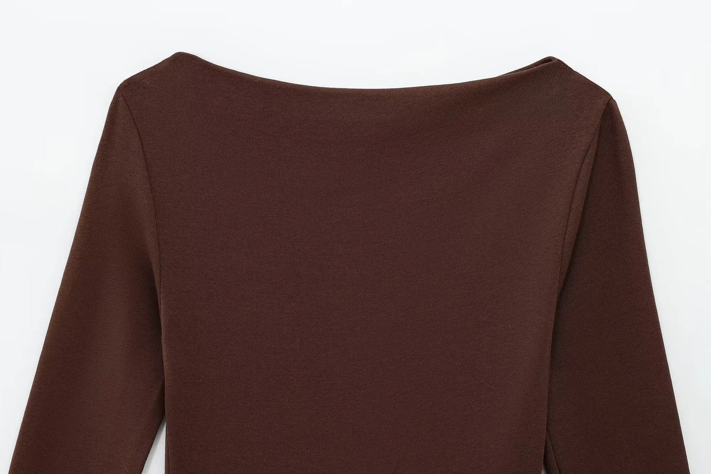 Women Dress™ TRAFZA Long Sleeve Dress Layered Hem Stretch Slim Brown Short Dress