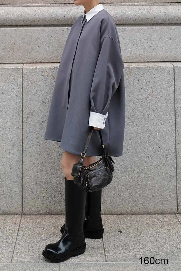 Women's Shirt™ Lapel Loose Fit Single Breasted Long Sleeve Contrast Color Tide Shirt