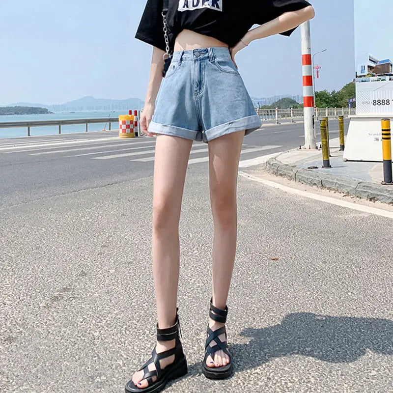 Women's Denim Shorts™ High Waist Cotton Wide-leg Short Pants