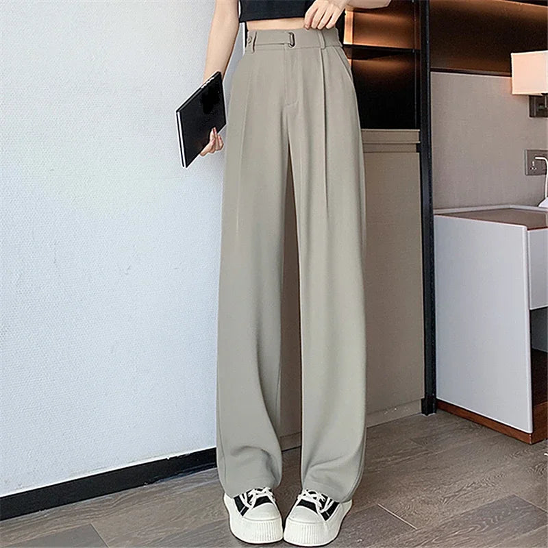 Seoulish Women's Casual Pants™ Wide Leg Solid Color High Waist Loose Trousers