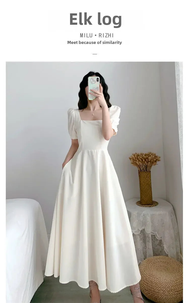 Women's Elegant Slimming Long Dress™ Puff Sleeves Square Collar Dress